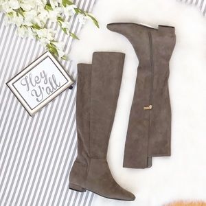 AUTHENTIC KARL LAGERFELD Suede Knee High Boots Ash
